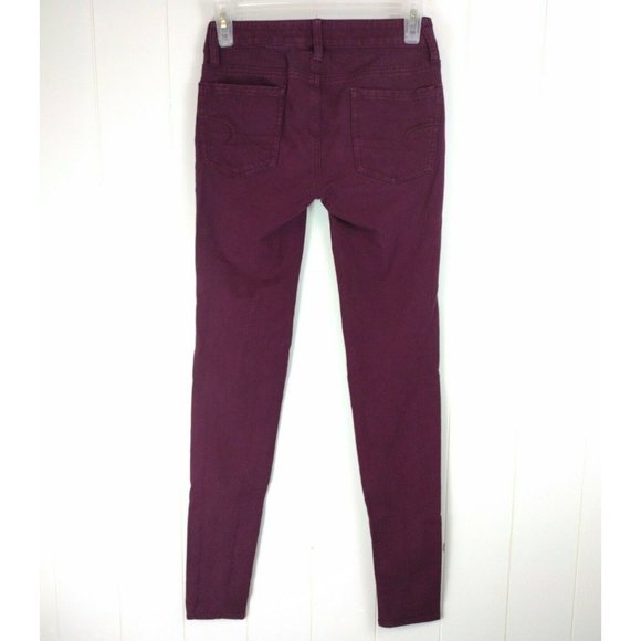 AE American Eagle Burgundy Jegging size 0 - 26w 30L Jean Legging Denim Skinny - Picture 1 of 6